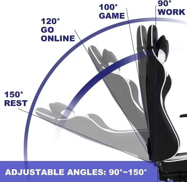 Alt view image 7 of 7 - HCY High Back Gaming Chair Ergonomic Racing Style Gaming Chair with Footrest, Headrest and Lumbar Support Height Adjustable PU Leather Office Chair for Adults, White