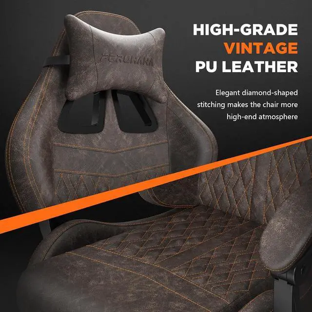 Alt view image 4 of 7 - Ferghana Vintage PU Leather Gaming Chair, High Back Gamer Chair with Massage, Ergonomic Computer Office Chair with Footrest for Adults, Racing Style Reclining Video Game Chair Chestnut Brown