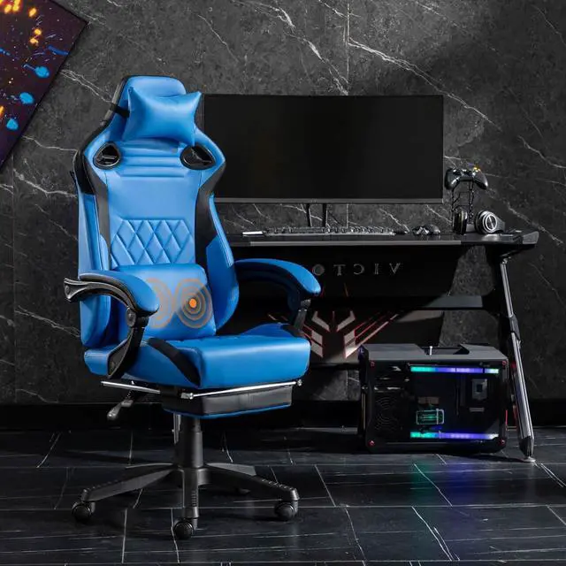 Alt view image 2 of 7 - Gaming Chair, Office Chair High Back Computer Chair Leather Desk Chair Racing Executive Ergonomic Adjustable Swivel Task Chair with Headrest and Lumbar Support (Blue), ABB101