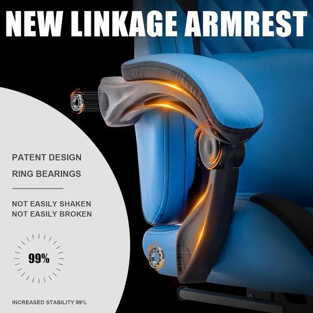 Alt view image 5 of 7 - Gaming Chair, Office Chair High Back Computer Chair Leather Desk Chair Racing Executive Ergonomic Adjustable Swivel Task Chair with Headrest and Lumbar Support (Blue), ABB101