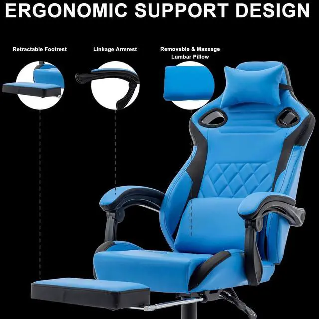 Alt view image 7 of 7 - Gaming Chair, Office Chair High Back Computer Chair Leather Desk Chair Racing Executive Ergonomic Adjustable Swivel Task Chair with Headrest and Lumbar Support (Blue), ABB101