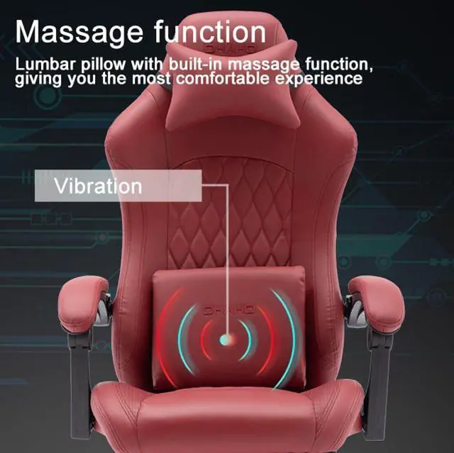 Alt view image 3 of 7 - OHAHO Gaming Chair Computer Chair with Footrest and Lumbar Support, Height Adjustable Game Chair with 360° Swivel Seat and Headrest and for Office or Gaming (Red)