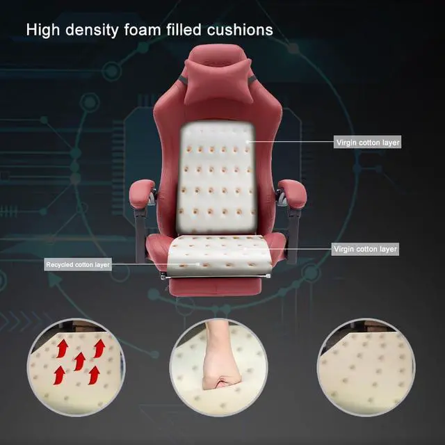 Alt view image 5 of 7 - OHAHO Gaming Chair Computer Chair with Footrest and Lumbar Support, Height Adjustable Game Chair with 360° Swivel Seat and Headrest and for Office or Gaming (Red)