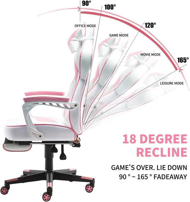 Alt view image 5 of 6 - Pink Gaming Chair with Footrest Ergonomic Oversized Manufactured by Listed Company,Video Game Chairs with Lumbar and Head Pillow, for Adults Teens Secret Lab Pink&White