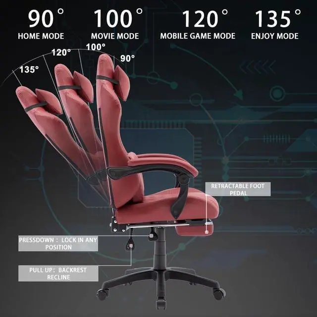 Alt view image 6 of 7 - OHAHO Gaming Chair Computer Chair with Footrest and Lumbar Support, Height Adjustable Game Chair with 360° Swivel Seat and Headrest and for Office or Gaming (Red)
