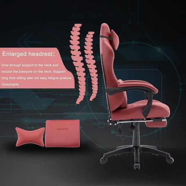 Alt view image 7 of 7 - OHAHO Gaming Chair Computer Chair with Footrest and Lumbar Support, Height Adjustable Game Chair with 360° Swivel Seat and Headrest and for Office or Gaming (Red)