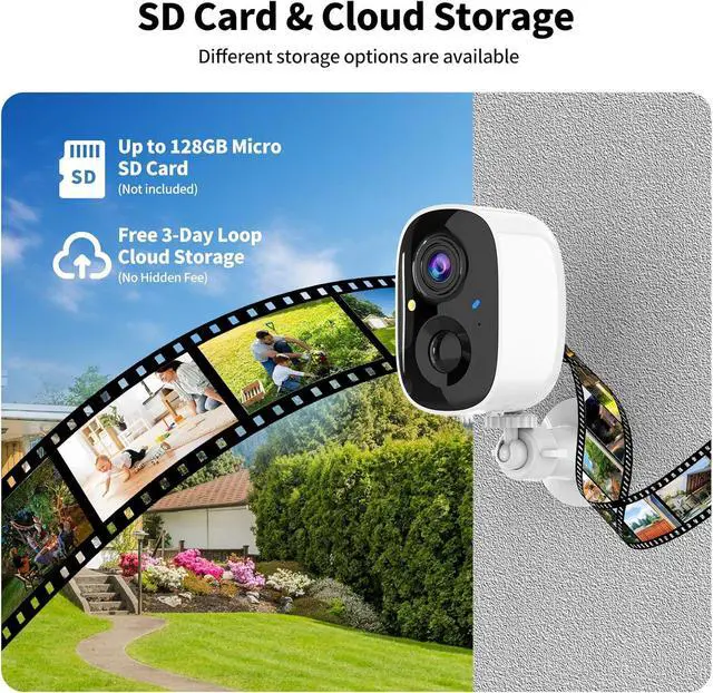 Alt view image 6 of 7 - Security Cameras Wireless Outdoor,2K Indoor WiFi Wireless Cameras,Outside Battery Powered Camera for Home Security,AI Motion Detection,Color Night Vision,Spotlight,Siren Alarm,SD/Cloud Storage,2 Pack