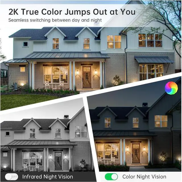 Alt view image 2 of 7 - Solar Security Cameras Wireless Outdoor, 2K 360° View Battery Powered Outdoor Camera, Solar Outdoor Camera with PIR Motion Detection,Color Night Vision,2-Way Talk,IP65,Siren Alarm1-Pack