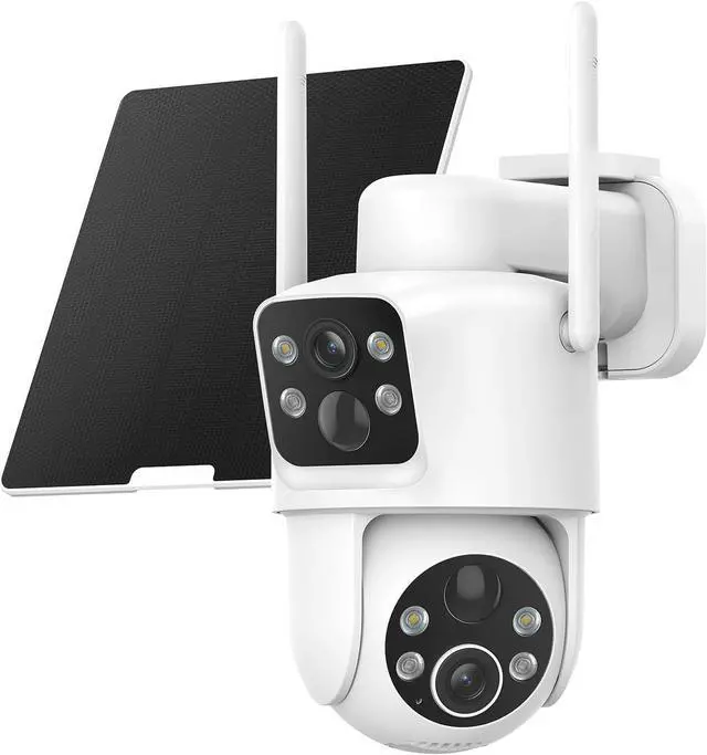 Main image of Dual Lens Solar Security Cameras Wireless Outdoor, 2K Full HD Video, 360° View Pan/Tilt Home Security Camera with Color Night Vision, Easy to Install, PIR Alarm, 2.4GHz WiFi