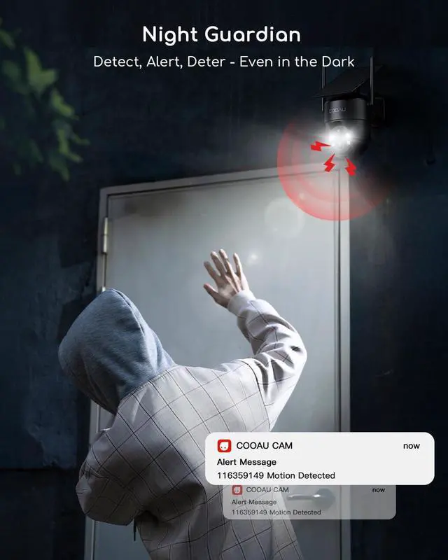 Alt view image 6 of 7 - COOAU Solar Security Cameras Wireless Outdoor  Low-Light Rechargeable, Easy to Install, 2K 360° Camera for Home Security, Surveillance Cam with AI Smart Detection, Wi-Fi 6, Color Night Vision, IP66