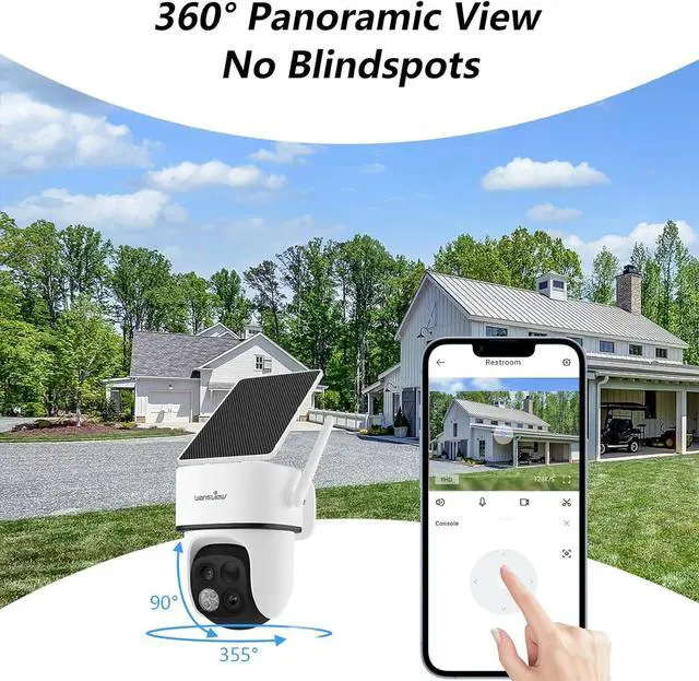 Alt view image 4 of 7 - wansview Security Cameras Wireless Outdoor-2K Dual Lens Home Security Cameras, 360° View, Solar Panel Battery Powered, Color Night Vision, PIR Sensor, IP65 Waterproof, Work with Alexa, B7 2P White