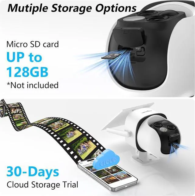 Alt view image 7 of 7 - wansview Security Cameras Wireless Outdoor-2K Dual Lens Home Security Cameras, 360° View, Solar Panel Battery Powered, Color Night Vision, PIR Sensor, IP65 Waterproof, Work with Alexa, B7 2P White