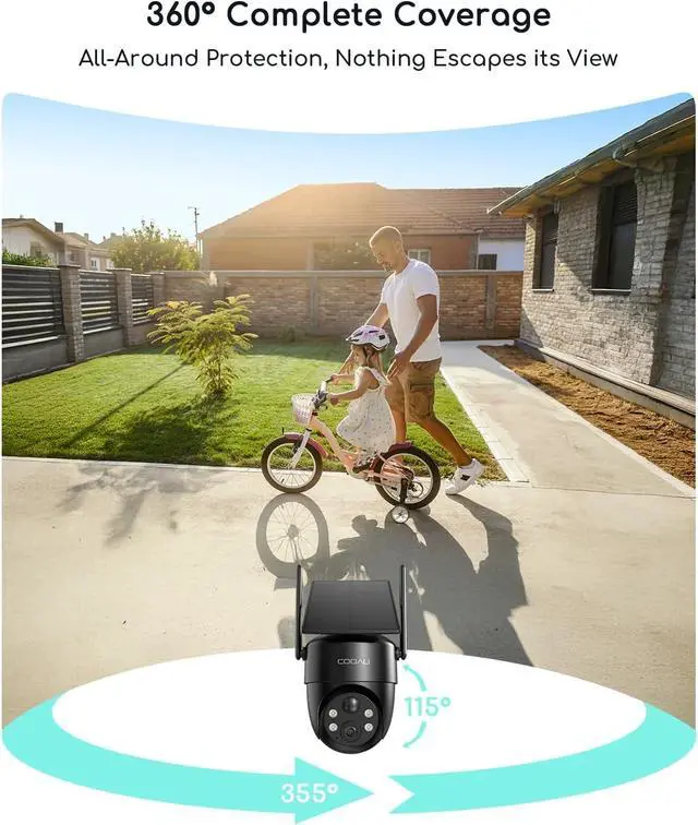 Alt view image 4 of 7 - COOAU Solar Security Cameras Wireless Outdoor  Low-Light Rechargeable, Easy to Install, 2K 360° Camera for Home Security, Surveillance Cam with AI Smart Detection, Wi-Fi 6, Color Night Vision, IP66