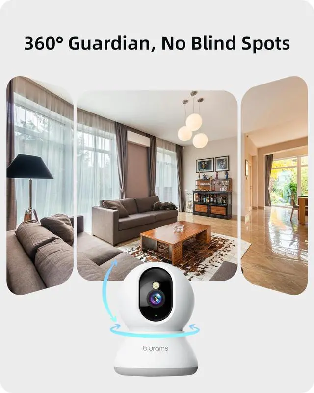 Alt view image 3 of 7 - blurams Indoor Camera 2K, Cameras for Home Security 5G&2.4GHz, 360° Pet Camera w/Motion Tracking, Phone App, 2-Way Audio, IR Night Vision, Siren, Works with Alexa & Google Assistant
