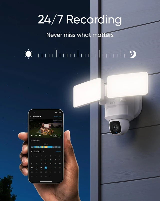 Alt view image 6 of 7 - eufy Security Floodlight Camera E30, Security Camera Outdoor, 360° Pan and Tilt, AI Detection and Tracking, 2K Video, 2.4GHz Wi-Fi, 2,000 Lumens, Custom Voice and Light Alerts, 24/7 Recording
