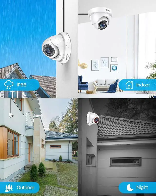 Alt view image 5 of 7 - ZOSI 2Pack 2.0MP HD 1080P Security Cameras Kit, 80ft Night Vision, Indoor Outdoor Home CCTV Dome Cameras for 1080P/5MP/4K HD-TVI Analog DVR System