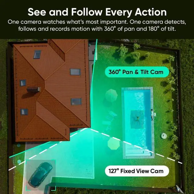 Alt view image 4 of 7 - WYZE Duo Cam Pan Indoor/Outdoor IP65 2K 360° Pan/Tilt Smart Home Security Camera with Color Night Vision, Compatible with Alexa & Google Assistant, White