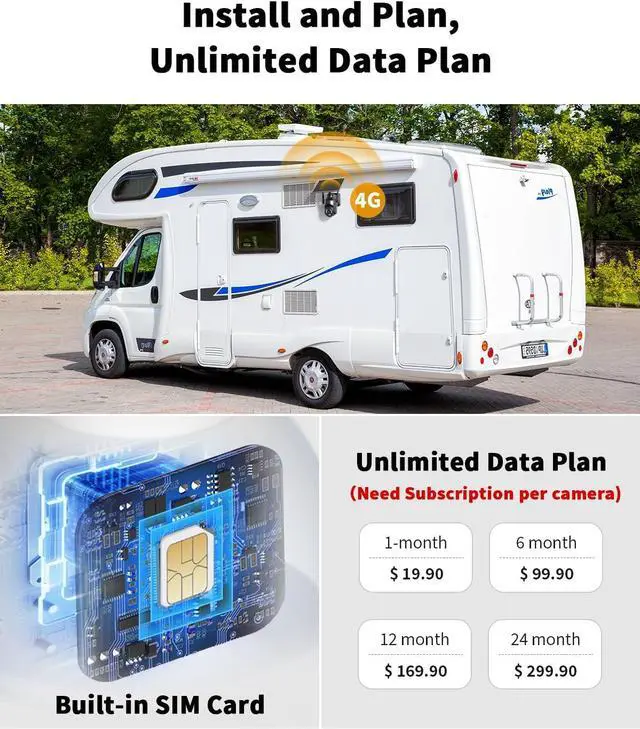 Alt view image 2 of 7 - No WiFi Security Camera with Built-in 4G LTE SIM Card, Cellular Security Cameras Support Unlimited Data Plan, 2K Color Night Vision, 360° Live View, Real-time Alerts, Solar Powered for Outdoor