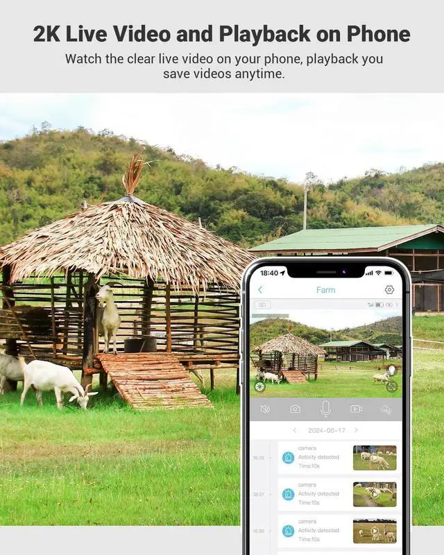 Alt view image 4 of 7 - No WiFi Security Camera with Built-in 4G LTE SIM Card, Cellular Security Cameras Support Unlimited Data Plan, 2K Color Night Vision, 360° Live View, Real-time Alerts, Solar Powered for Outdoor