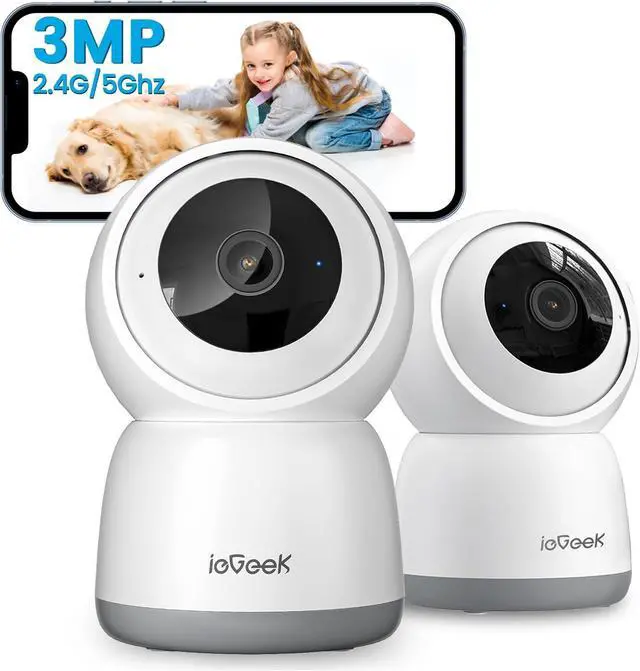Main image of ieGeek 2K Indoor Security Camera, 5G/2.4G WiFi Pet Cameras for Home Security, 360° Dog Cam w/Auto Tracking, Smart Motion Detection, Phone App, Baby Monitor, 3MP Night Vision, Works with Alexa(2 Pack)