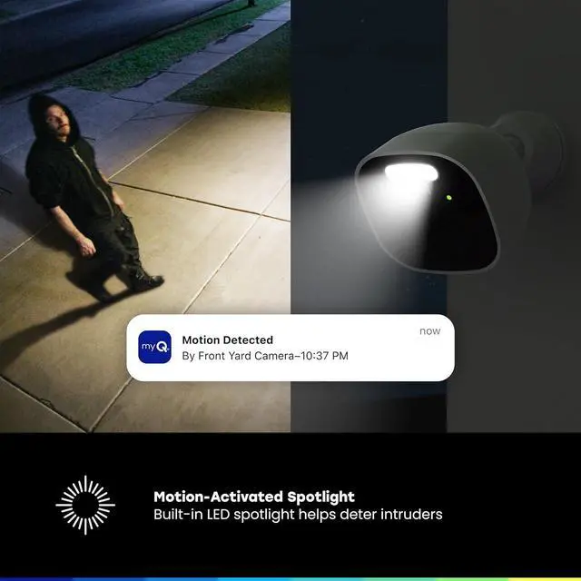Alt view image 3 of 7 - CHAMBERLAIN myQ Outdoor Battery Camera | 2K Camera, Color Night Vision, Spotlight, Motion Alerts, Live View with Two-Way Talk, Wireless, Weather-Resistant, Outdoor, White, 2 Pack