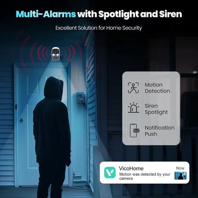 Alt view image 5 of 7 - Techage Security Cameras Wireless Outdoor, 2K Battery Powered WiFi Cameras for Home Security with AI Motion Detection, Color Night Vision, 2-Way Talk, IP66 Waterproof, Cloud/SD Storage 4 Pack