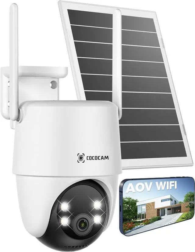 Main image of COCOCAM 24/7 Recording AOV WiFi Security Camera Outdoor Wireless with 10000mAh Battery 8W Solar Panel, 2K PTZ, 30 Meters Night Vision, AI Detection, AI Tracking, Two-Way Audio