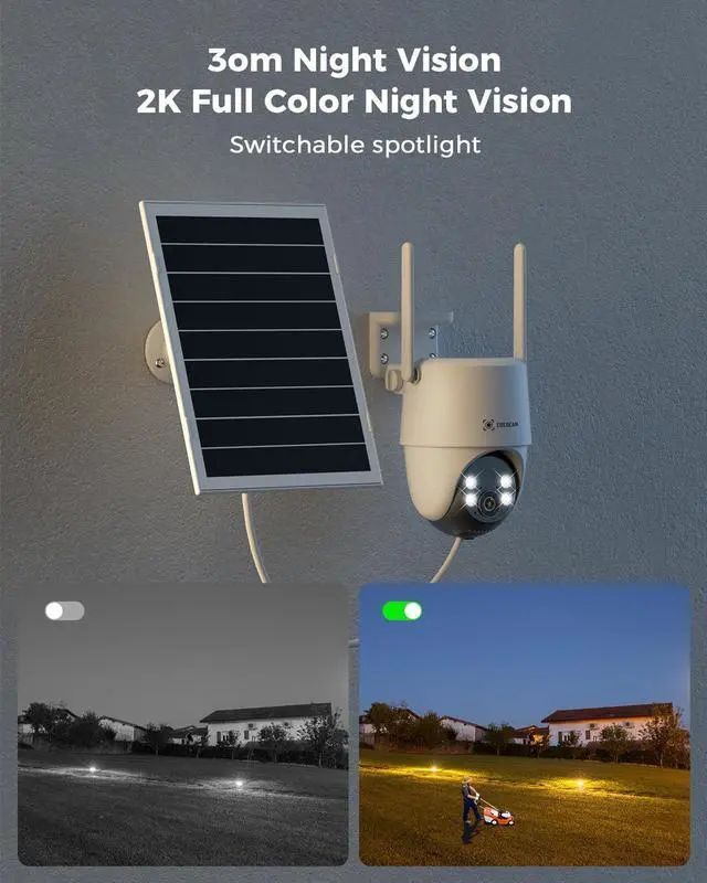 Alt view image 3 of 7 - COCOCAM 24/7 Recording AOV WiFi Security Camera Outdoor Wireless with 10000mAh Battery 8W Solar Panel, 2K PTZ, 30 Meters Night Vision, AI Detection, AI Tracking, Two-Way Audio
