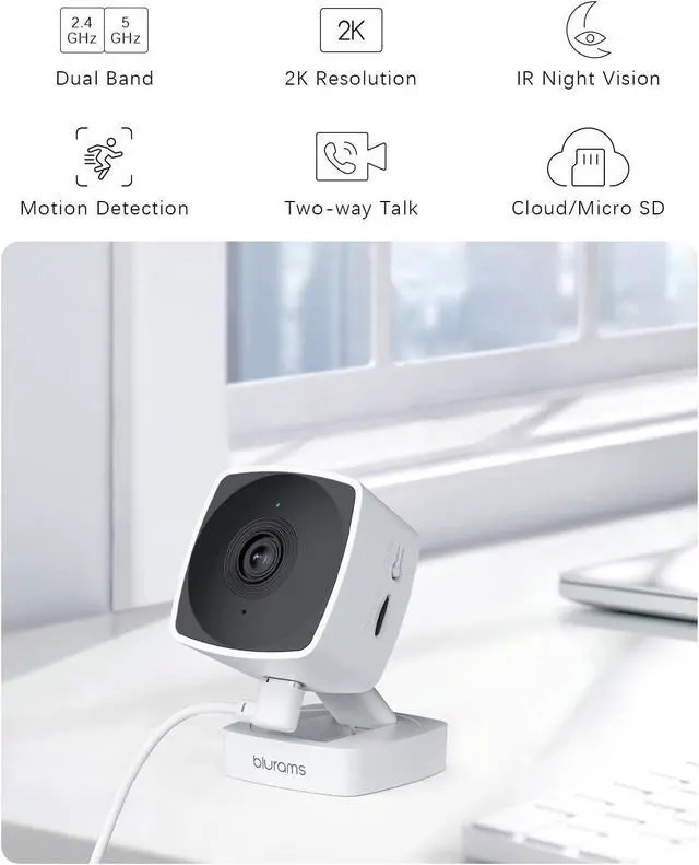 Alt view image 2 of 6 - blurams Cameras for Home Security 5GHz, 2K Indoor Camera, Pet Camera with Phone App, AI Motion Detection, 2-Way Audio, Compatible with Alexa&Google Home, 4-Pack