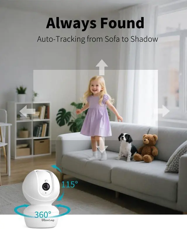 Alt view image 5 of 7 - VIMTAG 2.5K 5G Security Camera Indoor, Pet Camera with Speaker for Dog/Cat, Free AI Detection Baby Monitor with Phone App with Motion Tracking, Night Vision,2-Way Audio, 24/7 SD & Cloud Storage