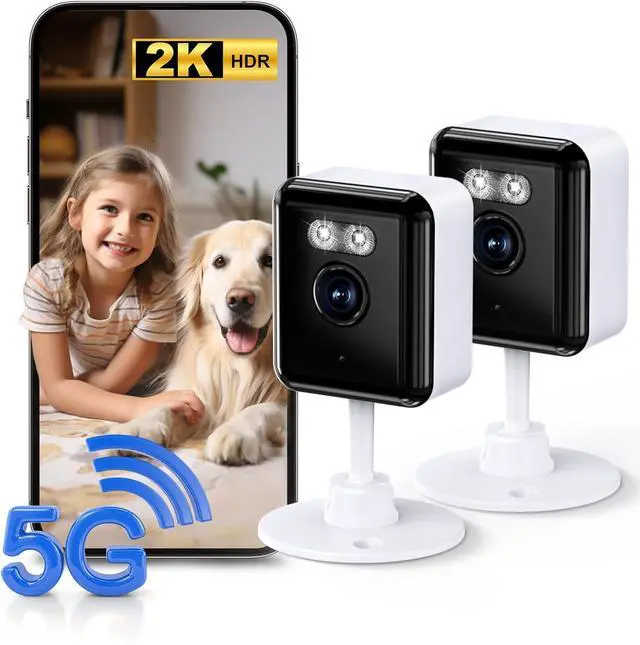 2K Cameras for Home Security, 2.4/5GHz Wi-Fi 6 Indoor Camera for Dog/Pet/Nanny/Baby with US Phone App, AI Text Recognition, Smart Search, Color Night Vision,2 Way Talk Mini Cam,Human Detection,2 Packs