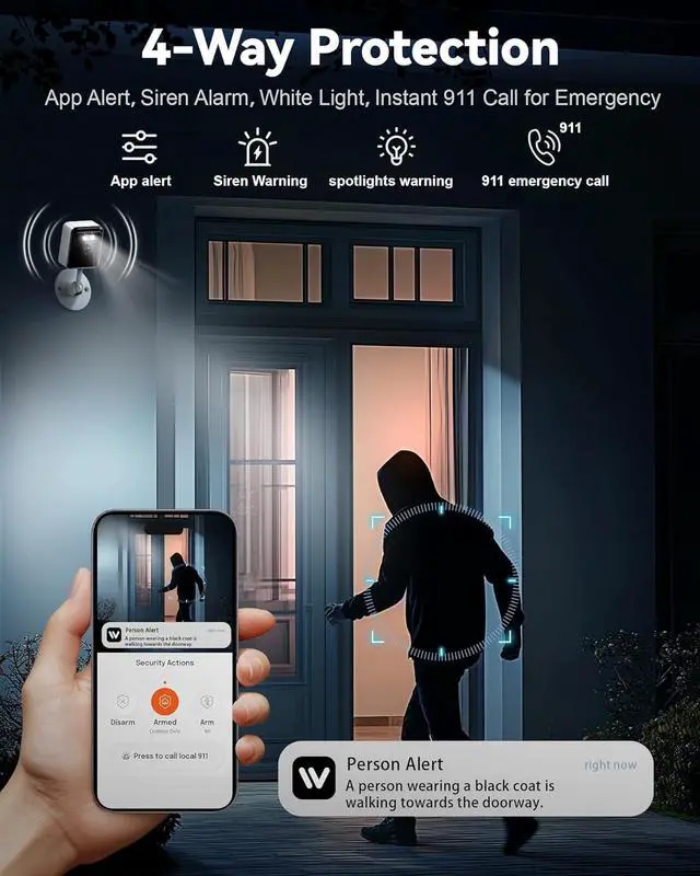 Alt view image 7 of 7 - 2K Cameras for Home Security, 2.4/5GHz Wi-Fi 6 Indoor Camera for Dog/Pet/Nanny/Baby with US Phone App, AI Text Recognition, Smart Search, Color Night Vision,2 Way Talk Mini Cam,Human Detection,2 Packs