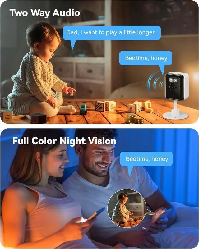 Alt view image 6 of 7 - 2K Cameras for Home Security, 2.4/5GHz Wi-Fi 6 Indoor Camera for Dog/Pet/Nanny/Baby with US Phone App, AI Text Recognition, Smart Search, Color Night Vision,2 Way Talk Mini Cam,Human Detection,2 Packs