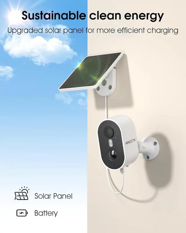 Alt view image 2 of 7 - Security Camera Wireless Outdoor, 4MP Recharge Battery Powered WiFi Camera with Solar Panel, Motion Detection, Color Night Vision, 2-Way-Audio, 2.4G/5G Dual Band WiFi