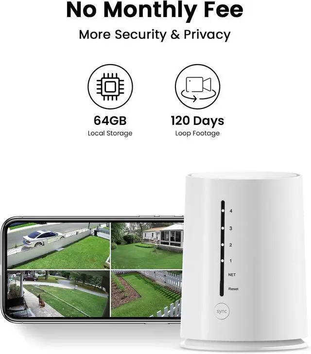 Alt view image 2 of 7 - Security Cameras Wireless Outdoor, 4 Cam-Kit, 4MP Solar Security Camera Wireless System with 360° Pan & Tilt, HD Color Night Vision, Motion Detection, 64GB Memory Card, No Monthly Fee