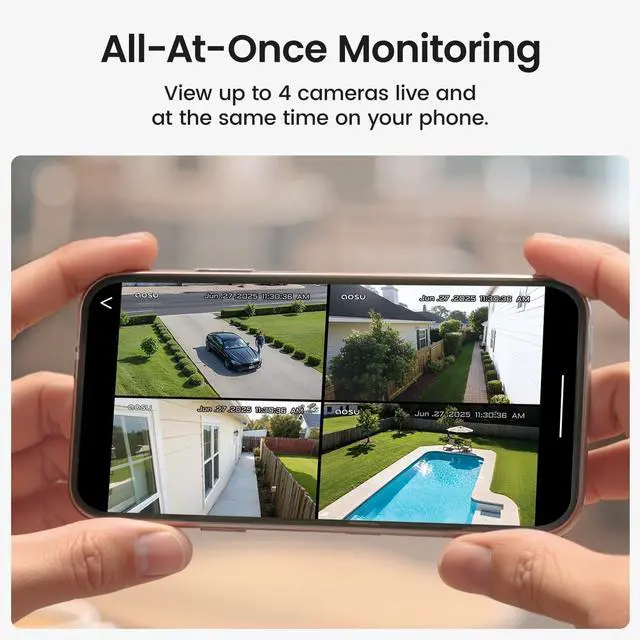 Alt view image 3 of 7 - aosu Security Cameras Outdoor Wireless, 4 Cam-Kit, No Subscription, Solar-Powered, Home Security Cameras System with 360° Pan & Tilt, Auto Tracking, 2K Color Night Vision, Easy Setup, 2.4 & 5GHz WiFi