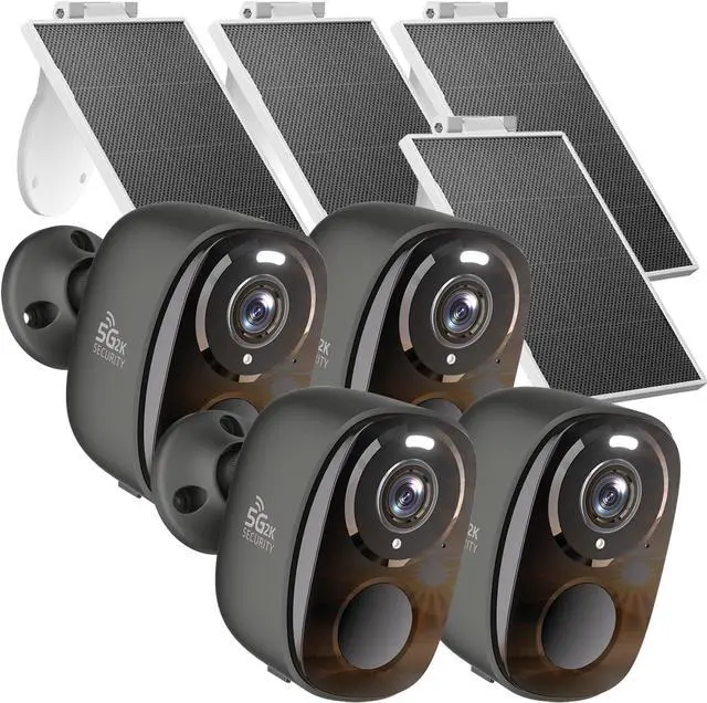 Main image of 4pcs Solar Security Cameras Wireless Outdoor, 5G/2.4G WiFi Cameras with Solar Panel,2K Camera for Home Security, AI Detection, Siren,Color Night Vision, 2-Way Talk, IP65, Works/Alexa, Cloud/SD