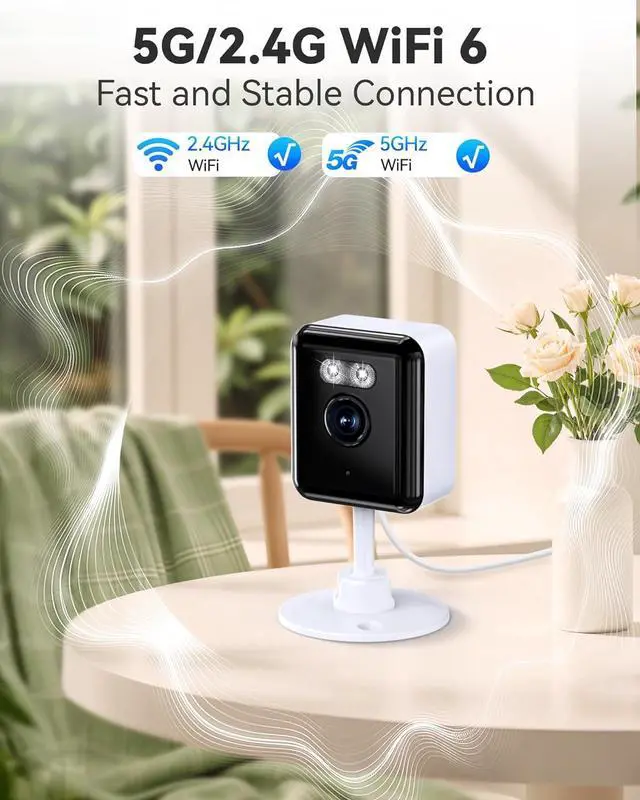 Alt view image 3 of 7 - 2K Cameras for Home Security, 2.4/5GHz Wi-Fi 6 Indoor Camera for Dog/Pet/Nanny/Baby with US Phone App, AI Text Recognition, Smart Search, Color Night Vision,2 Way Talk Mini Cam,Human Detection,2 Packs