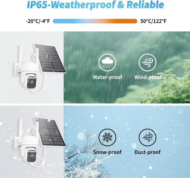 Alt view image 4 of 7 - Solar Camera Outdoor Wireless, WiFi Security Cameras for Home, 360° View, Two-Way Talk, Auto Tracking, Light Alarm, Color Night Vision