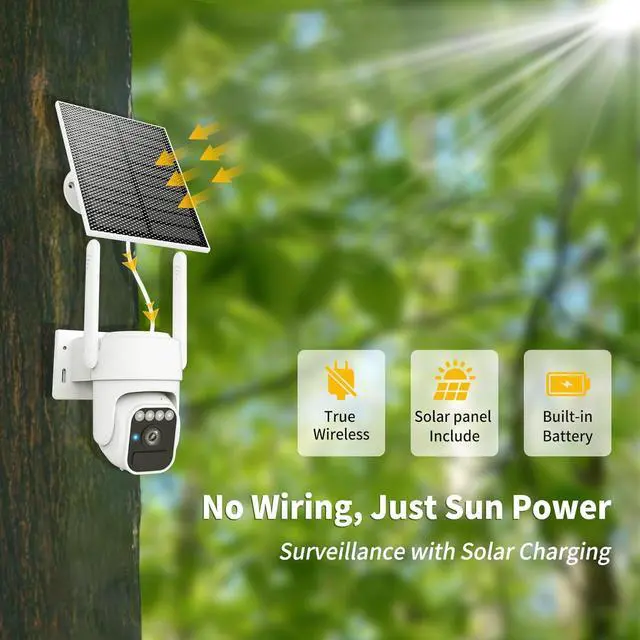 Alt view image 6 of 7 - Solar Camera Outdoor Wireless, WiFi Security Cameras for Home, 360° View, Two-Way Talk, Auto Tracking, Light Alarm, Color Night Vision