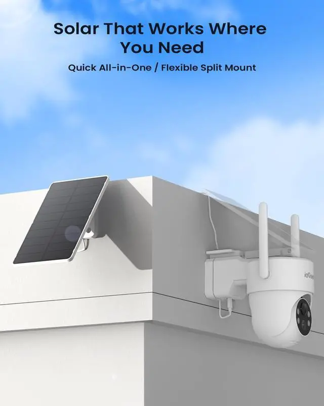 Alt view image 2 of 7 - ieGeek Solar Security Camera Wireless Outdoor  2K 3MP WiFi Camera with Removable Solar Panel, Long Battery Life, 360° Pan Tilt, Color Night Vision, AI Detection, 2-Way Audio, IP65 for Home Security