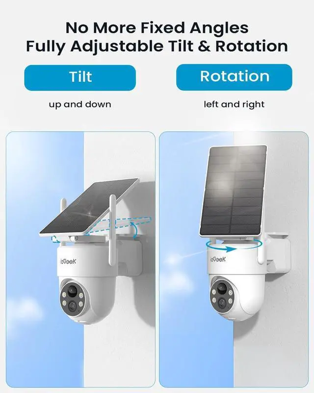 Alt view image 3 of 7 - ieGeek Solar Security Camera Wireless Outdoor  2K 3MP WiFi Camera with Removable Solar Panel, Long Battery Life, 360° Pan Tilt, Color Night Vision, AI Detection, 2-Way Audio, IP65 for Home Security