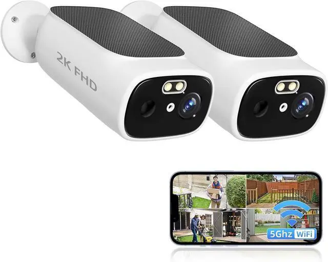 Main image of 2K Solar Camera Outdoor Wireless, 5/2.4Ghz WiFi Cameras for Home Security, AI Motion Detection, Color Night Vision, Two-Way Audio, Waterproof, Work with Alexa/Google Home, No Monthly Fee(2 Camera)