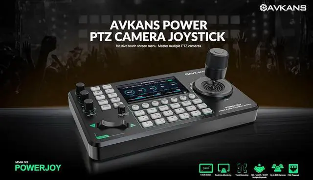 Alt view image 2 of 7 - AVKANS NDI Camera Joystick Controller, 5inch Preview Screen, IP POE PTZ Control Keyboard with 4D-Joystick for Worship Church Live Streaming (PowerJoy)
