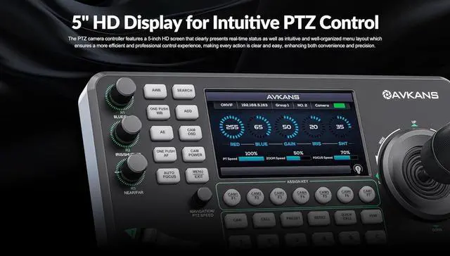 Alt view image 4 of 7 - AVKANS NDI Camera Joystick Controller, 5inch Preview Screen, IP POE PTZ Control Keyboard with 4D-Joystick for Worship Church Live Streaming (PowerJoy)