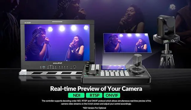 Alt view image 5 of 7 - AVKANS NDI Camera Joystick Controller, 5inch Preview Screen, IP POE PTZ Control Keyboard with 4D-Joystick for Worship Church Live Streaming (PowerJoy)