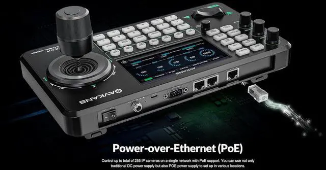 Alt view image 7 of 7 - AVKANS NDI Camera Joystick Controller, 5inch Preview Screen, IP POE PTZ Control Keyboard with 4D-Joystick for Worship Church Live Streaming (PowerJoy)