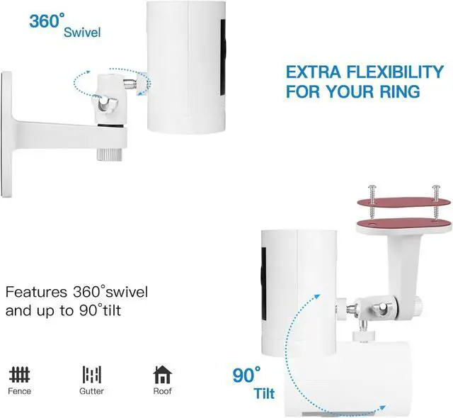 Alt view image 4 of 7 - 2Pack Adjustable Security Wall Mount Bracket for Ring Stick Up Cam & Ring Outdoor Cam Plus, Perfect View Angle for Your Surveillance Camera System - White
