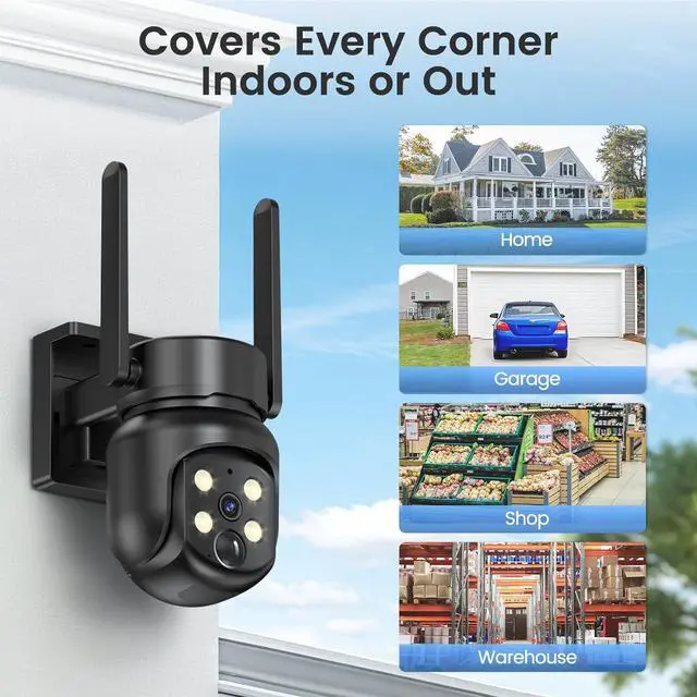 Alt view image 2 of 7 - 2.4G/5G WiFi 6 Wireless Outdoor 360° View Security Camera, 2K, Solar Powered 4MP, Color Night Vision, AI Human Detection, Pan/Tilt, Spotlight & Siren, 2-Way Talk, Cloud/SD Storage, IP65