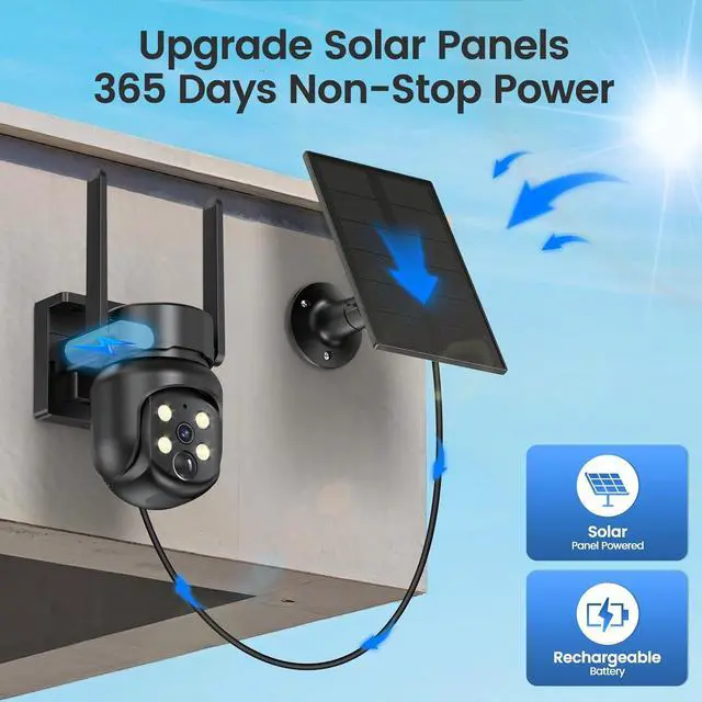 Alt view image 4 of 7 - 2.4G/5G WiFi 6 Wireless Outdoor 360° View Security Camera, 2K, Solar Powered 4MP, Color Night Vision, AI Human Detection, Pan/Tilt, Spotlight & Siren, 2-Way Talk, Cloud/SD Storage, IP65